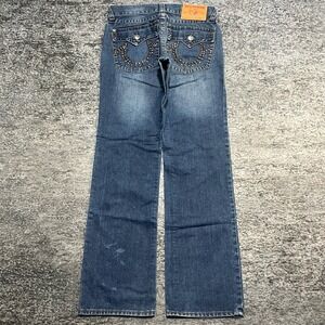 True Religion Billy Jeans Mens 32x34 Blue Studded Relaxed Bootcut Vintage Y2K